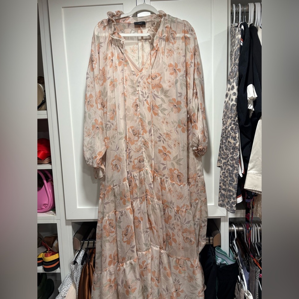 Vici Peach Floral Tiered Maxi Dress in Cream and Peach